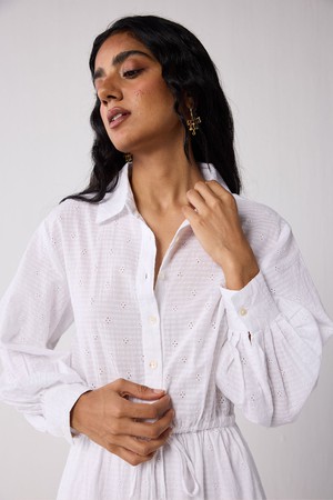 Embroidered Flowy Maxi Tiered Dress in White from Reistor