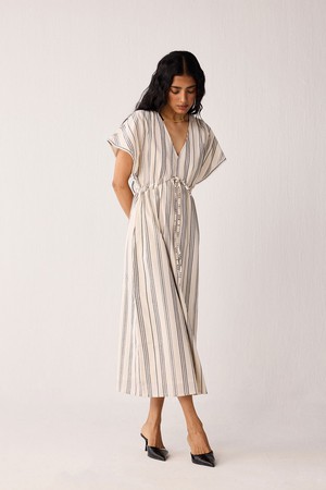 Maxi Gathered Dress with Side Slits in Stripes from Reistor