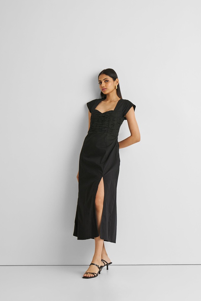 Ruched Dress with Front Slit in Black from Reistor