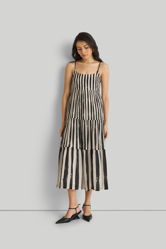 Strappy Tiered Maxi Dress in Black Stripes from Reistor