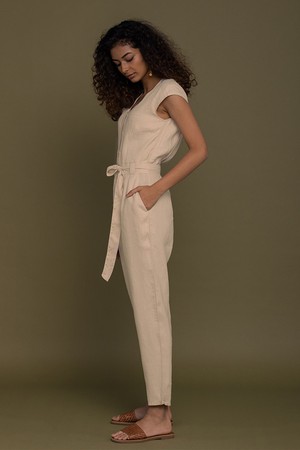 Evening Chai Jumpsuit in Neutral Beige from Reistor