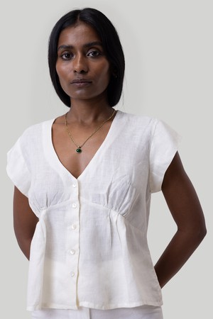Deep V-neck Top in Off-white from Reistor
