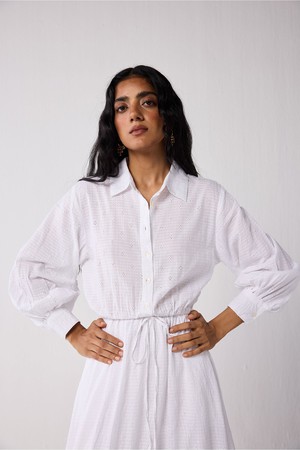 Embroidered Flowy Maxi Tiered Dress in White from Reistor