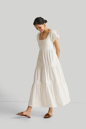 Puff Sleeve Tiered Dress in White from Reistor