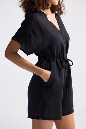 V neck Drawstring Romper in Black from Reistor