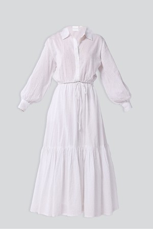 Embroidered Flowy Maxi Tiered Dress in White from Reistor