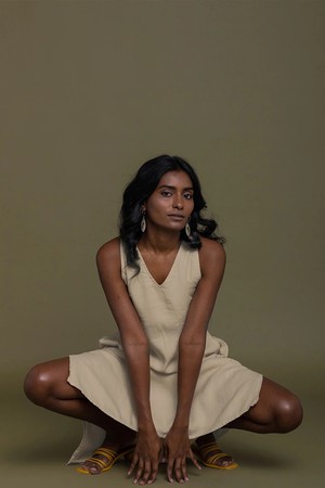 Reading Tea Leaves Dress in Neutral Beige from Reistor