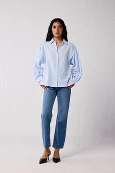 Striped Shirt with Long Balloon Sleeves in Blue via Reistor