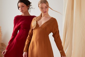 Mustard long sleeve Midi Dress from Sarvin