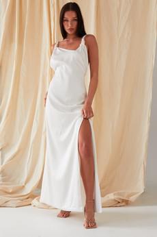 Asymmetric White Maxi Dress via Sarvin