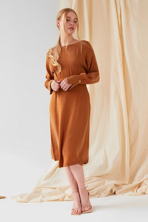 Mustard long sleeve Midi Dress from Sarvin