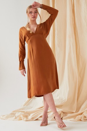 Mustard long sleeve Midi Dress from Sarvin