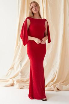 Red Cowl Back Gown via Sarvin