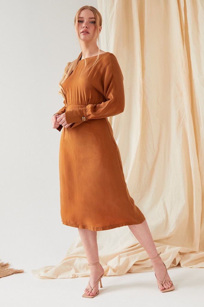 Mustard long sleeve Midi Dress from Sarvin