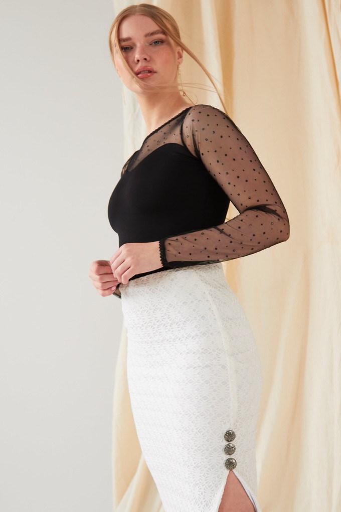 White Lace Bodycon Skirt from Sarvin