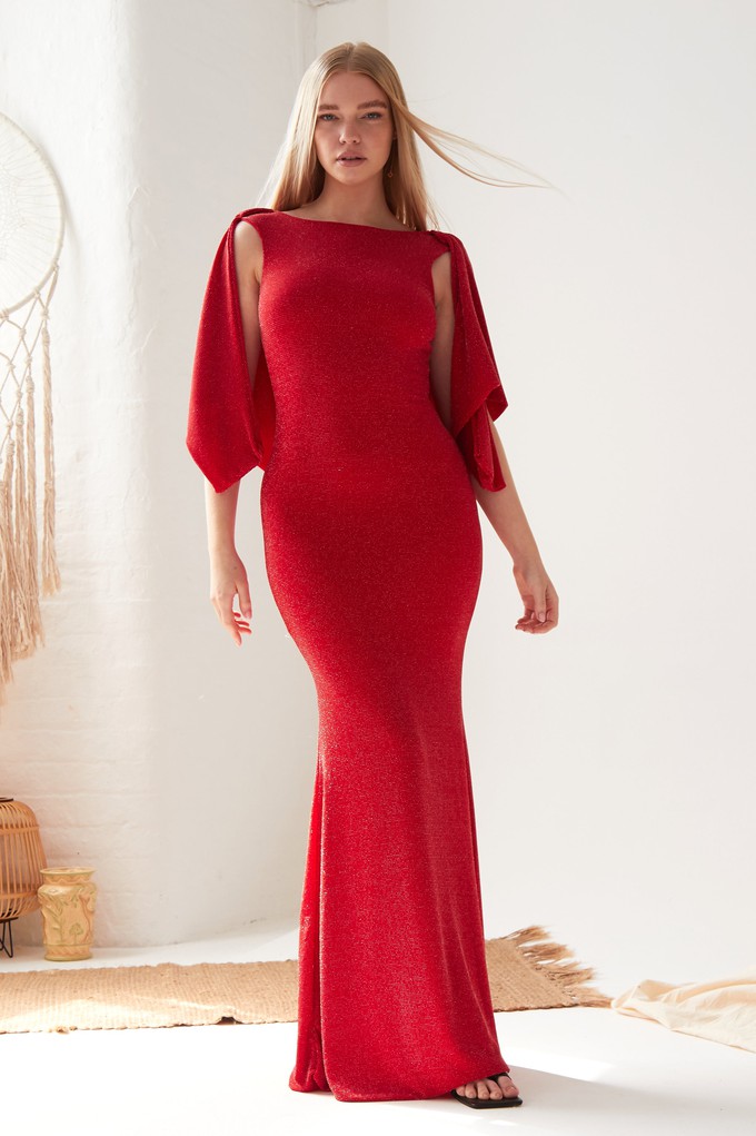 Red Cowl Back Gown from Sarvin