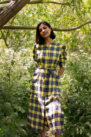 Rosa Puff Sleeve Shirtdress, Yellow Check Lyocell/ Cotton from Saywood.