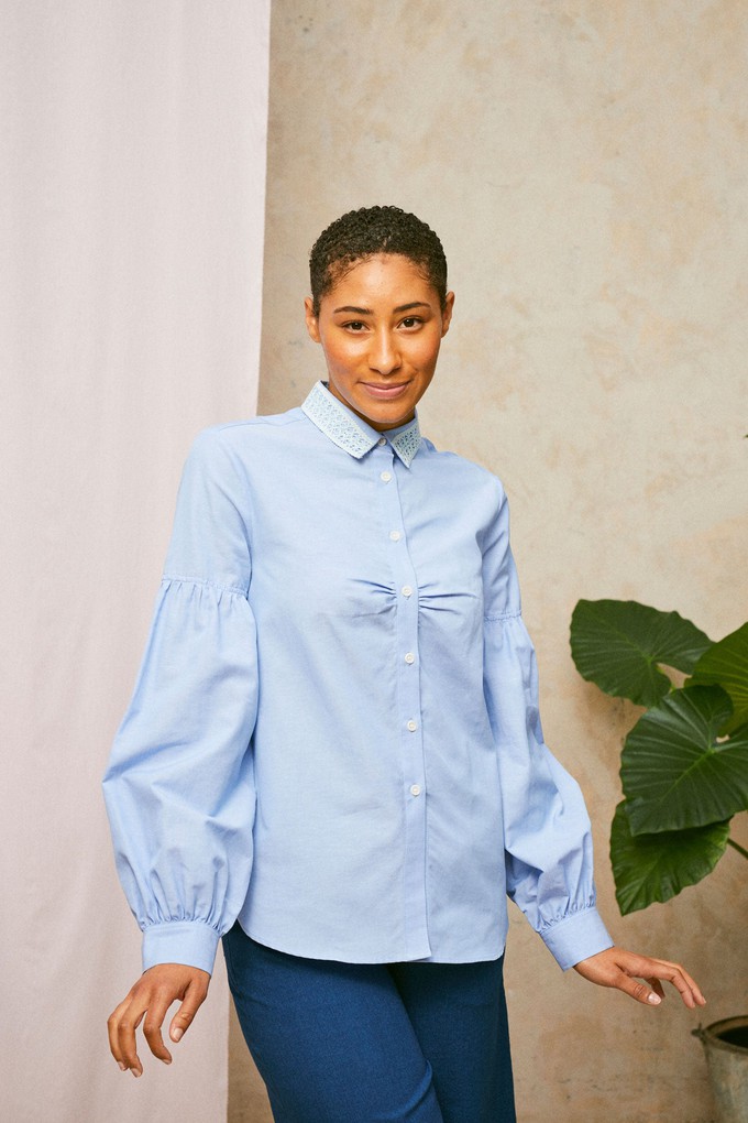 Edi Volume Sleeve Shirt, Pale Blue Recycled Cotton from Saywood.