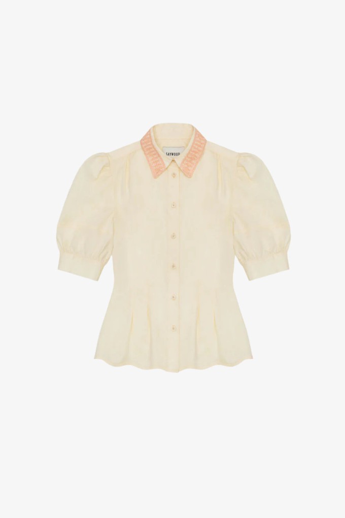 Joni Puff Sleeve Lace Collar Blouse, Yellow Cotton from Saywood.