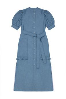 Rosa Puff Sleeve Shirtdress, Blue Light Wash Japanese Denim via Saywood.