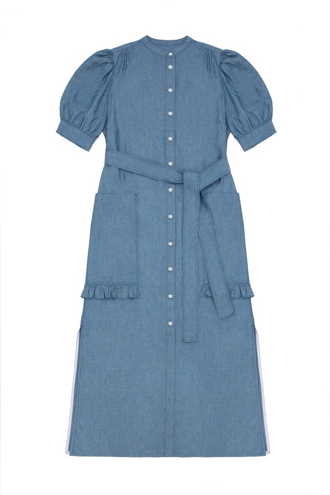 Rosa Puff Sleeve Shirtdress, Blue Light Wash Japanese Denim from Saywood.