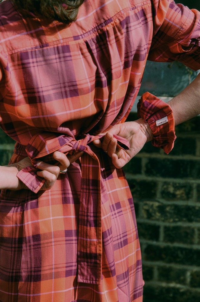 Rosa Puff Sleeve Shirtdress, Cherry Coral Tartan Check from Saywood.