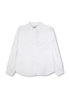Edi Volume Sleeve Shirt, White Cotton Bamboo via Saywood.