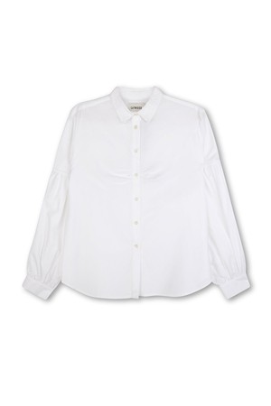 Edi Volume Sleeve Shirt, White Cotton Bamboo from Saywood.
