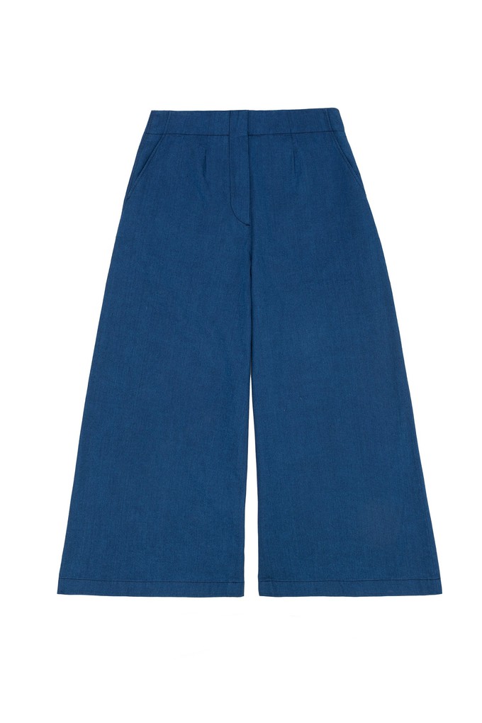 Amelia Wide Leg Culotte Trousers, Indigo Japanese Denim from Saywood.