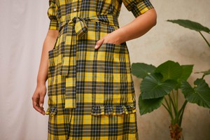 Rosa Puff Sleeve Shirtdress, Yellow Check Lyocell/ Cotton from Saywood.
