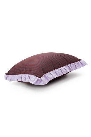 Ruffle Cushion, Zero Waste, Red Check / Lilac from Saywood.