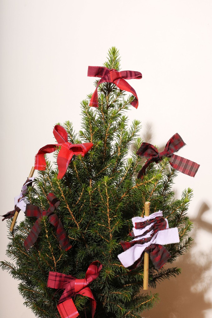 Sustainable Christmas Decorations (Pack of 3), Red Check / Lilac from Saywood.