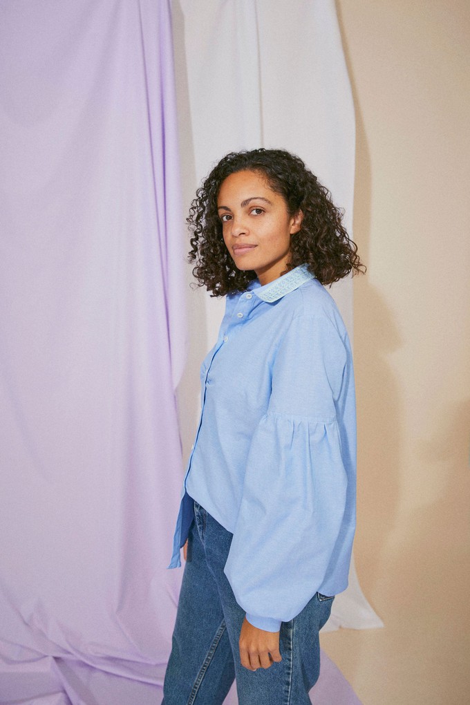 Edi Volume Sleeve Shirt, Pale Blue Recycled Cotton from Saywood.