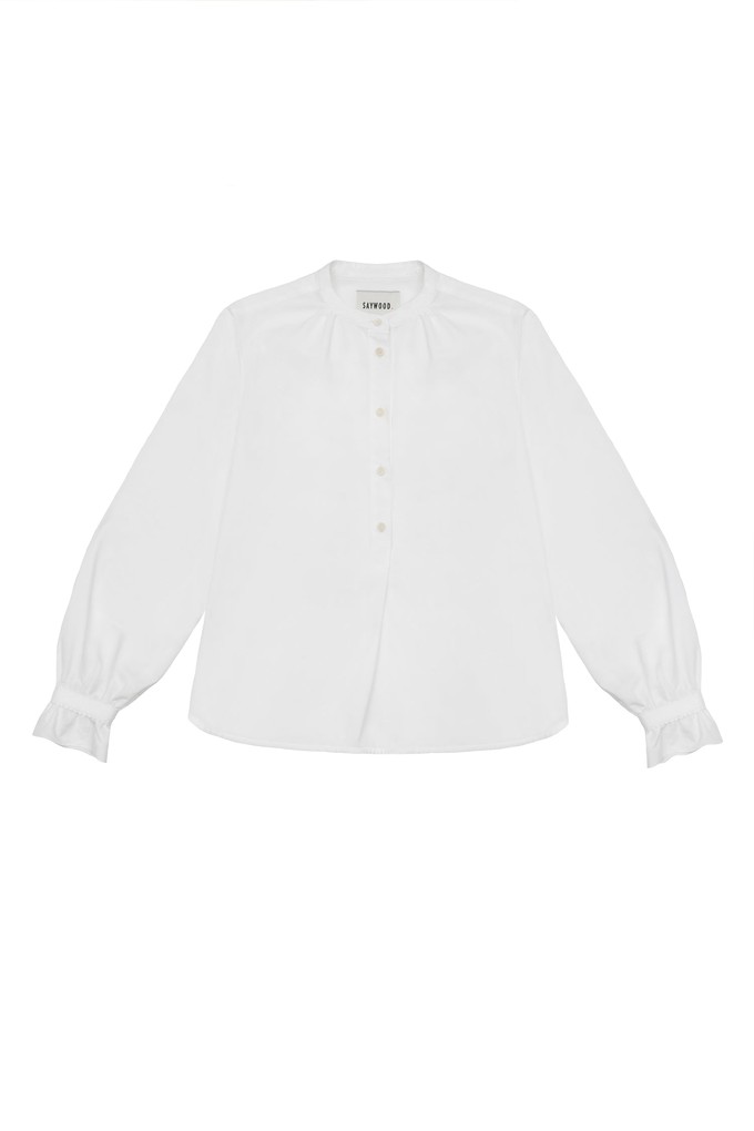 Marie Gather Neck A-Line Blouse, White Recycled Cotton from Saywood.