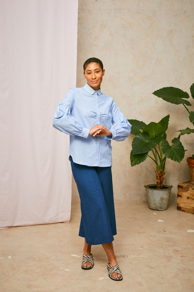 Edi Volume Sleeve Shirt, Pale Blue Recycled Cotton from Saywood.