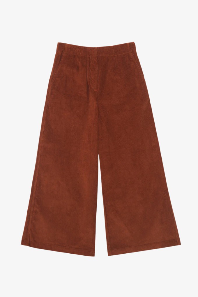 Amelia Full Length Wide Leg Trouser in Caramel Organic Cotton Corduroy from Saywood.