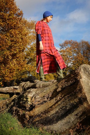 Rosa Puff Sleeve Shirtdress, Pink Coral Tartan Check from Saywood.