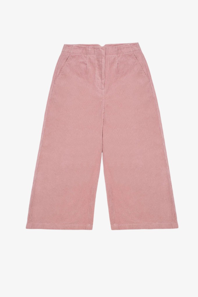 Amelia Wide Leg Culotte Trouser, Pink Corduroy Cotton from Saywood.