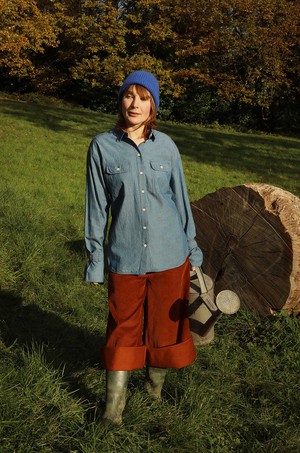 Amelia Full Length Wide Leg Trouser in Caramel Organic Cotton Corduroy from Saywood.