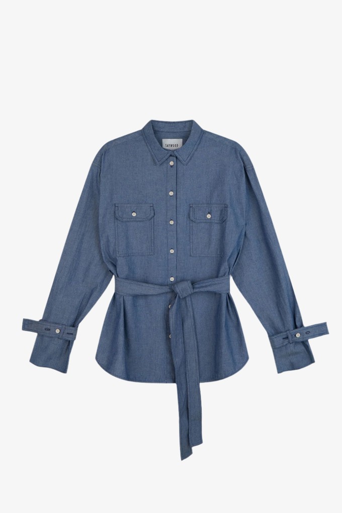 Zadie Boyfriend Shirt, Light Wash Japanese Denim from Saywood.