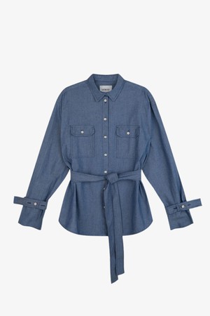 Zadie Boyfriend Shirt, Light Wash Japanese Denim from Saywood.