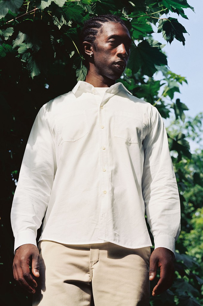 Mens Eddy Patch Pocket Shirt, White Cotton Bamboo from Saywood.