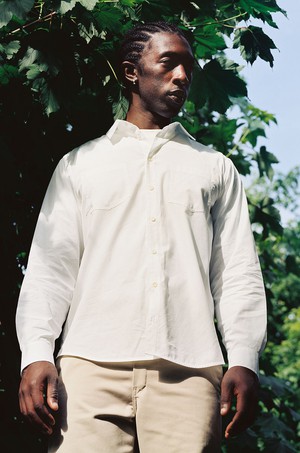 Mens Eddy Patch Pocket Shirt, White Cotton Bamboo from Saywood.