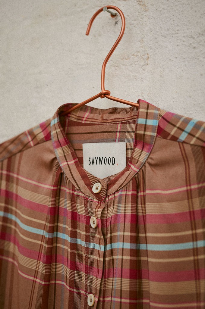 Limited Edition Marie Gather Neck A-Line Blouse, Pink Check Deadstock Cloth from Saywood.