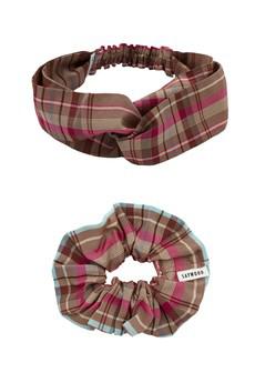 Pink Check Silky Headband & Scrunchie Gift Set via Saywood.