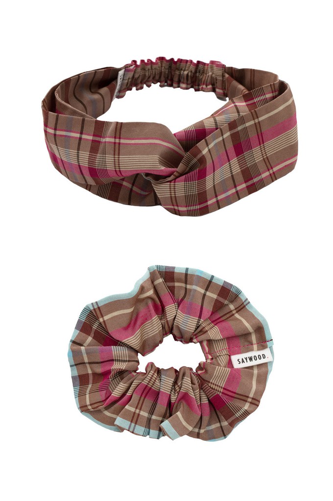 Pink Check Silky Headband & Scrunchie Gift Set from Saywood.