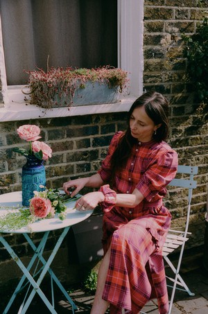 Rosa Puff Sleeve Shirtdress, Cherry Coral Tartan Check from Saywood.