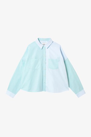 Lela Colourblock Shirt, Pastel Green/ Blue Cotton from Saywood.