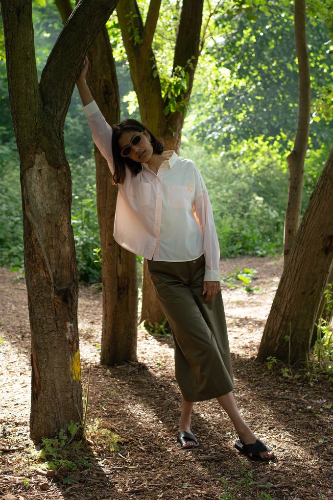 Lela Patchwork Shirt, Pastel Orange/ Yellow Cotton from Saywood.