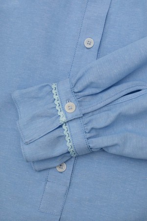 Marie A-Line Blouse With Gathered Neck, Blue Recycled Cotton from Saywood.